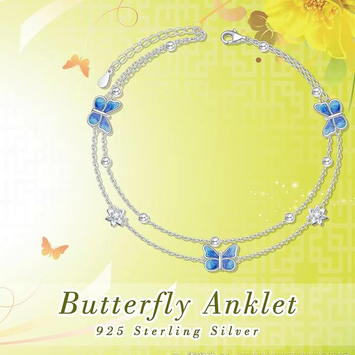 S925 Sterling Silver Ankle Bracelets Butterfly/Evil Eye/Anchor/infinity/Beach Anklet for Women Opal Moonstone Foot Chain Beach Jewelry