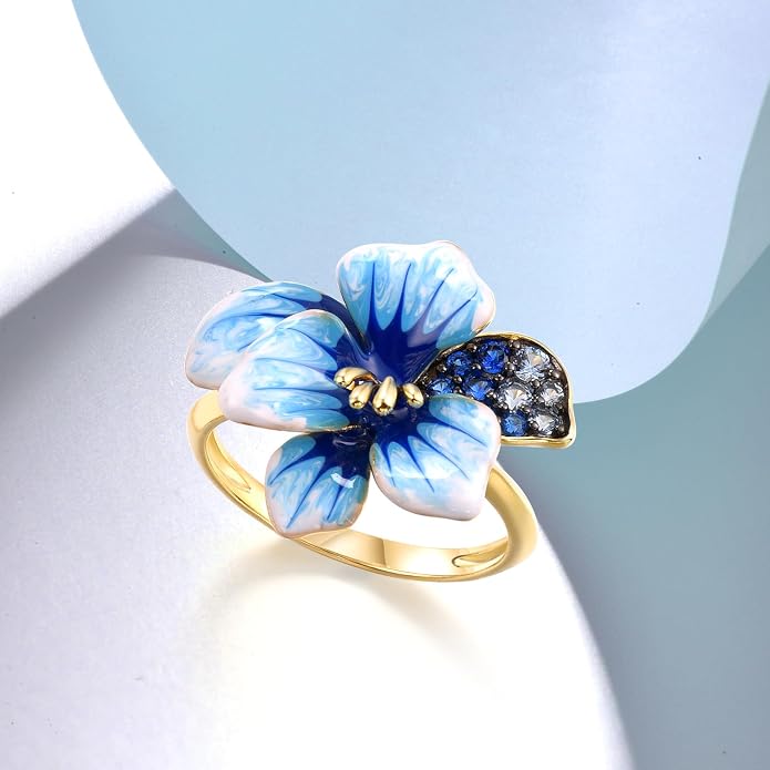 Santuzza 925 Sterling Silver Enamel Flower Statement Ring for Women
