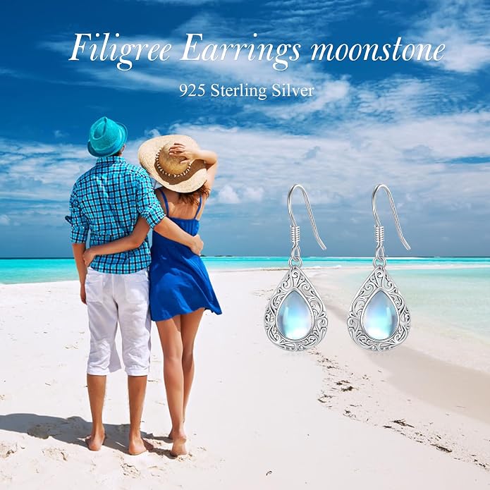 Silver Earrings for Women Sterling Silver Filigree Earrings Teardrop Dangle Drop Filigree Jewelry Gift for Women Mother Mom