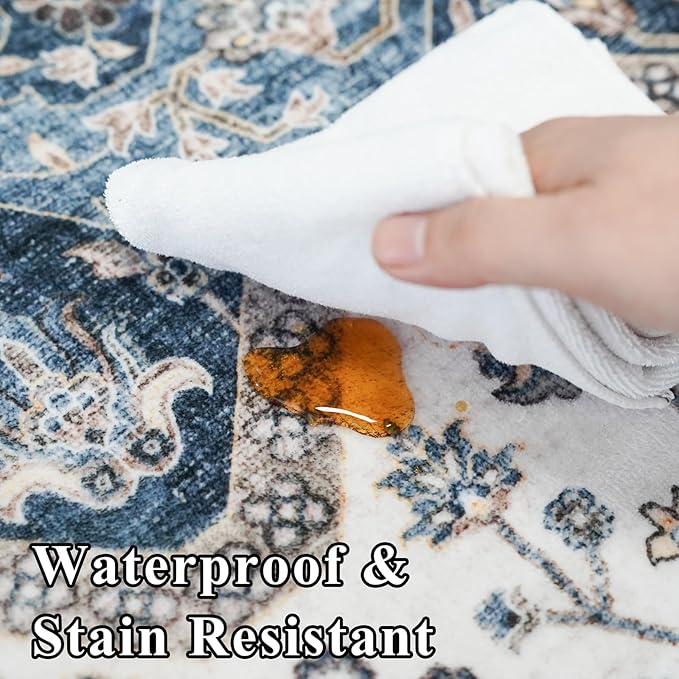 RUUGME Washable 6x9 Area Rug - Vintage Area Rugs with Non Slip Backing Stain Resistant Carpet for Bedroom Dining Room Indoor Soft Carpets Home Decor Mat for Bathroom 6x9 Navy
