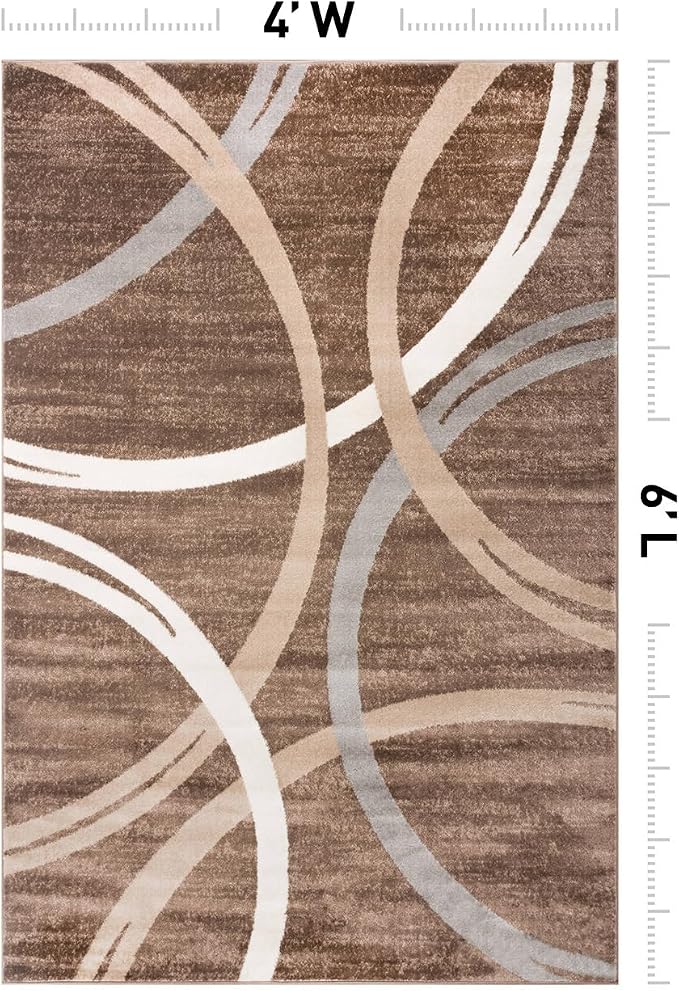 Rugshop Wavy Circles Modern Jute Backing Living Room Area Rug Brown 4' x 6'