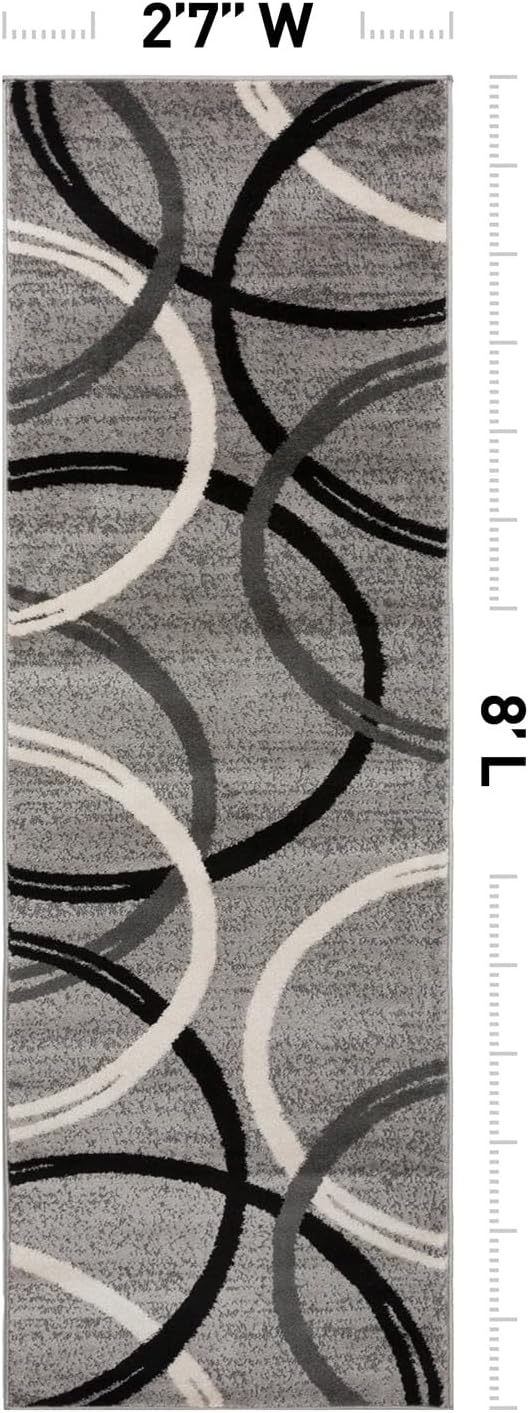 Rugshop Wavy Circles Non-Shedding Living Room Runner Rug Gray 2'7" x 8'