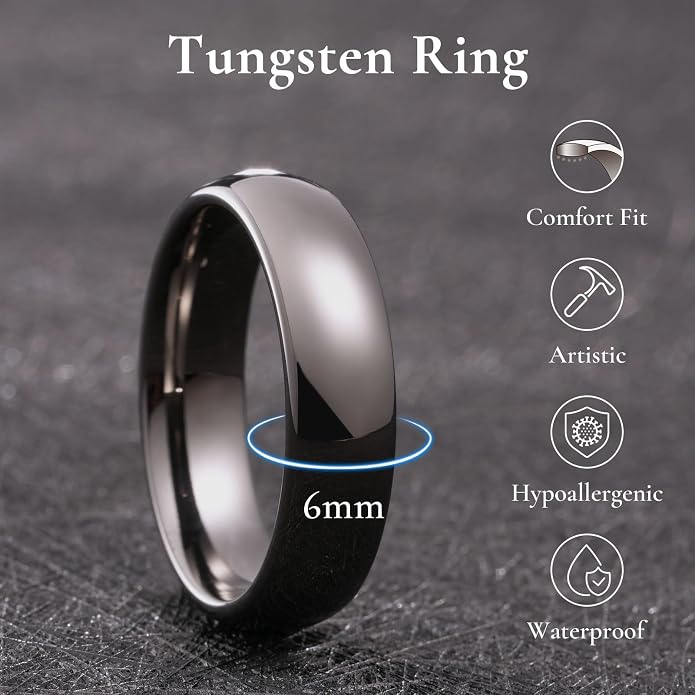King Will Tungsten Carbide Wedding Band for Men Women Promise Rings for Couples Domed High Polish