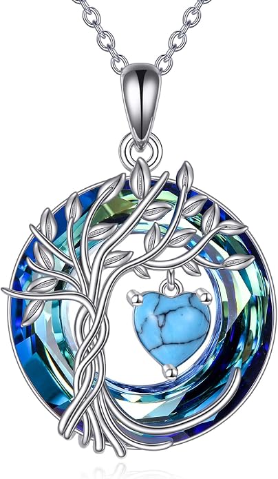 CRMAD Tree of Life Necklace Birthstone Pendant Necklaces with Crystal Anniversary Birthday Wedding Jewelry for Mom Her Wife Sister
