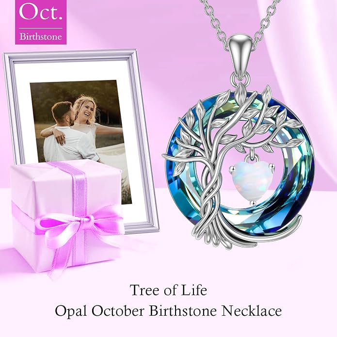 TOUPOP Tree of Life Birthstone Necklaces 925 Sterling Silver Irish Celtic Tree Pendant with Blue Crystal Birthday Jewelry Gifts for Women Mom Wife Her