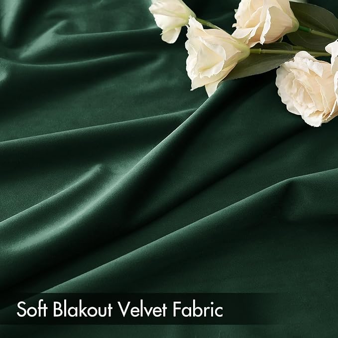MIULEE Emerald Green Blackout Velvet Curtains Drapes 84 Inch Long 52"x84" | Luxurious Bedroom Living Room Decor, Room Darkening, Thermal Insulated, Rod Pocket Design, Super Soft Fabric