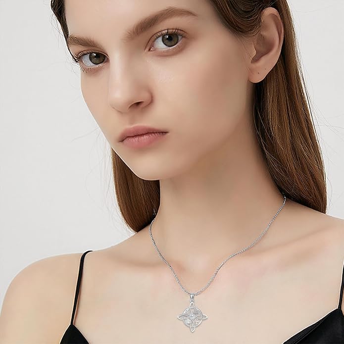 YAFEINI Sterling Silver Witches Knot Pendant Necklace - Celtic Cross Witch Jewelry Amulet Gifts for Women