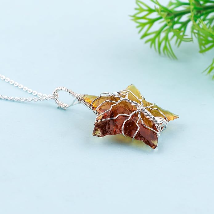 Silver Plated Wire Wrapped Pendant Necklace, Sea Glass Stones, Handmade Jewelry, Healing Crystals, Hammered Pendant, Birthday Gift for Women, Adjustable Chain 16+2inch