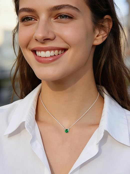 ChicSilver Bow and Cat Birthstone Necklace, 925 Sterling Silver Pendant Necklaces for Women, Hypoallergenic Silver Choker with 16 inch Rolo Chain, 12 Months Jewelry for Valentines Mothers Day Christmas