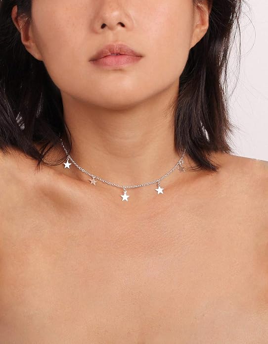 Gold Choker Necklaces 14K Gold Plated/Silver Disc Choker Necklaces Dangling Star Heart Pendant Necklaces Summer Beach Boho Necklaces Aesthetic Necklace Gift for Women