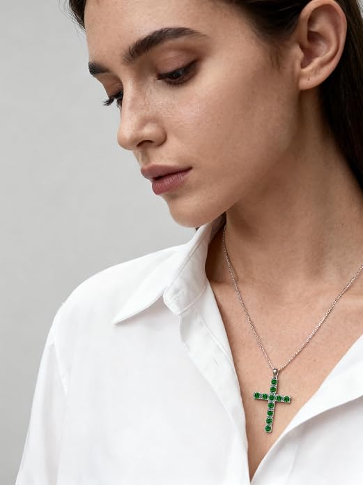 925 Sterling Silver Cross Necklace for Women Men Christian Jesus Faith Birthstone Cross Crucifix Pendant Necklaces