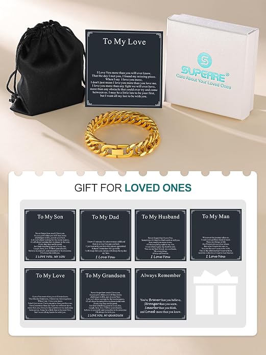 Supcare Unique Anniversary Birthday Valentines Fathers Day Stainless Steel Cuban Link Bracelets for Men Him, To My Man Dad Husband Love Always Remember Wrist Chain Bracelet Jewelry Gifts
