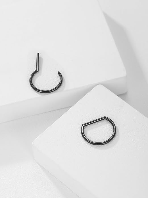 Oveta Titanium D Shaped Nipple Rings 14G for Nipple Piercing Jewelry Higned Segment Clicker Ring Hoops 11mm 12mm 14mm for Women Men, Silver Gold Black, 2PCS
