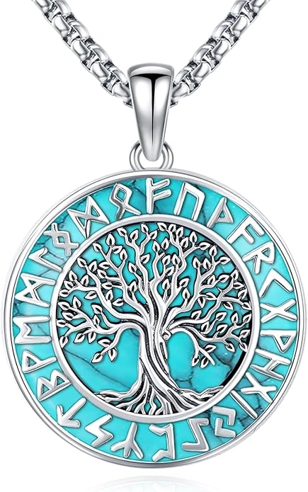 Turquoise Jewelry for Women Men 925 Sterling Silver Pendant Urn Necklaces for Ashes Picture Locket Necklace Thor Hammer Yggdrasil Virgen De Guadalupe St Michael Christopher Judas Witches Knot Necklace