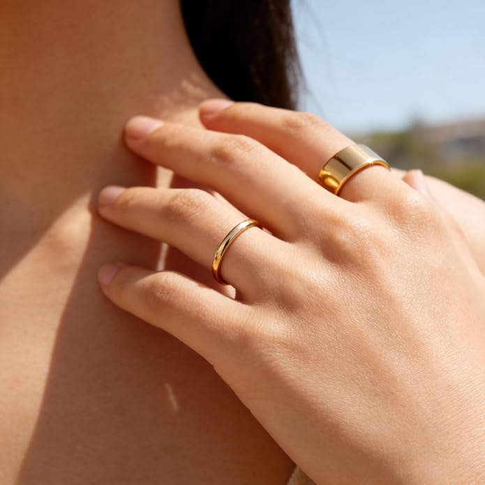 14K Gold Filled Rings for Women, Dainty Stacking Rings for Women, Thin Gold Band Ring Plain Statement Ring Comfort Fit Size 6-10