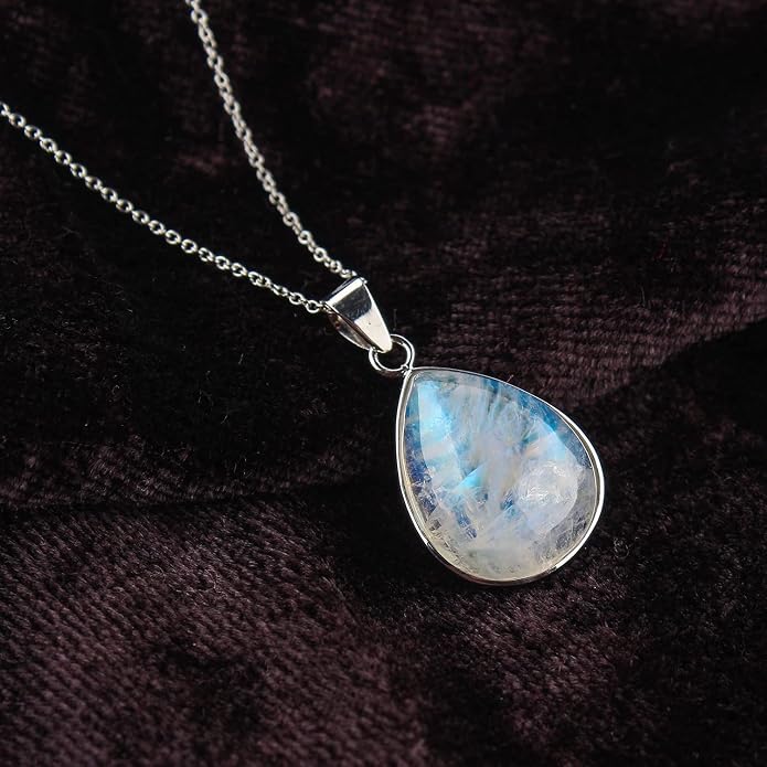 Natural Gemstone Pendant Necklace for Women, Healing Stone Chakra Crystal Birthstone 925 Sterling Silver Chain 18 Inch Birthday Christmas Gifts