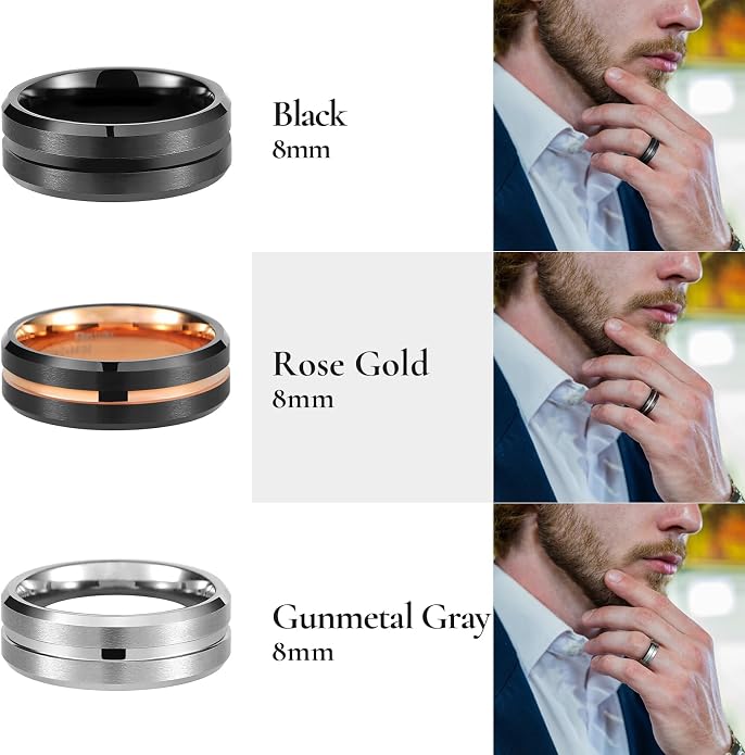 King Will Tungsten Carbide Wedding Band for Men Women-6/8/10mm Width Multicolor Available with Grooved Center Wedding Ring Suitable for Work, Gym Comfort Fit Size 4-16
