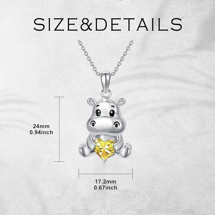PROESS Animal Birthstone Necklace 925 Sterling Silver Otter/Axolotl/Hippo/Elephant/Dachshund/Monkey/Red Panda Pendant Necklace Animal Birthstone Jewelry Gifts for Women