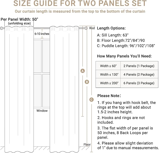 100% Blackout Shield Linen Blackout Curtains for Bedroom 80 Inches Long, Back Tab/Rod Pocket Living Room Drapes, Thermal Insulated Blackout Curtains 2 Panels Set, 50" W x 80" L, Beige