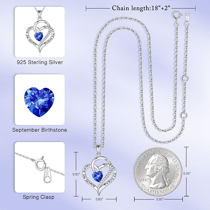 Iefil Gifts for Sister - 925 Sterling Silver Birthstone Necklace Sisters Jewelry