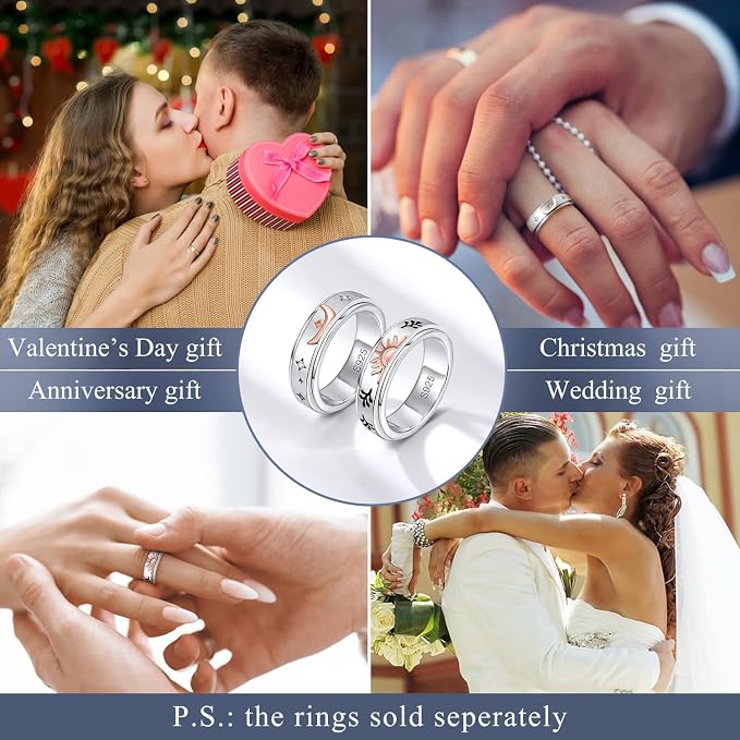 Fidget Ring Spinner Ring for Anxiety Women Men Daughter Real S925 Sterling Silver Fidget Ring