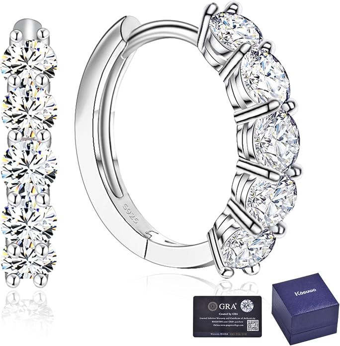 Small Hoop Moissanite Earrings for Women D Color VVS1,18K White Gold Plated Sterling Silver Huggie Earrings,Hypoallergenic Wedding Earrings Jewelry for Gifts