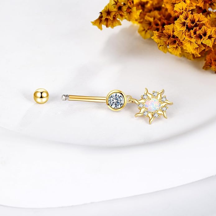 Sun/Skeleton Hand Belly Button Ring S925 Sterling Silver Belly Button Ring Gift For Women Birthday Gift