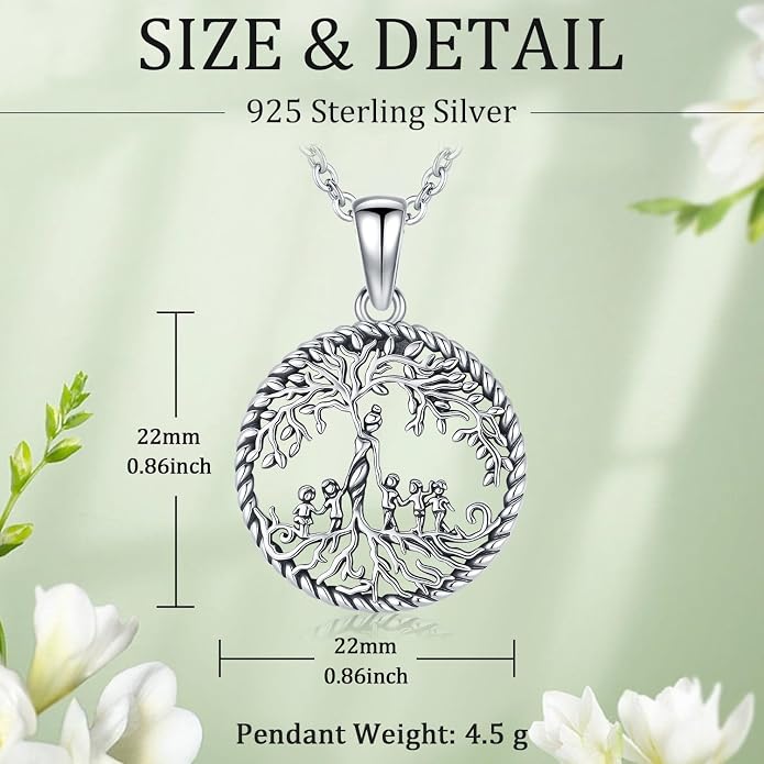 Odinstone Tree of Life Necklace, Sterling Silver Pendant for Women Family Tree Necklaces Jewelry for Mom/Wife/Grandma(With Fine Gift Box)