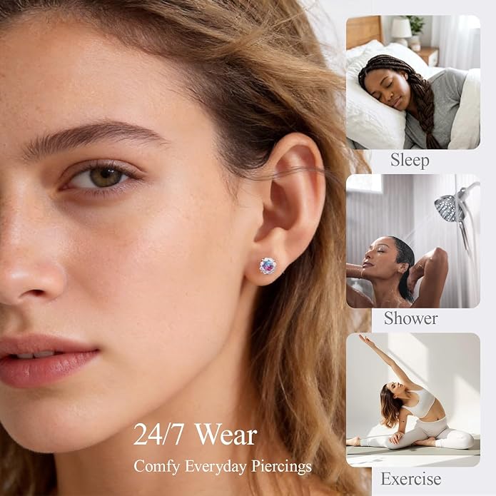 Flat Back G23 Titanium Stud Earrings, Hypoallergenic Titanium Cubic Zirconia Piercing Ear Studs, Versatile Eyebrow Lip Labret Cartilage Helix Sleeper 18G Jewelry for Women Men