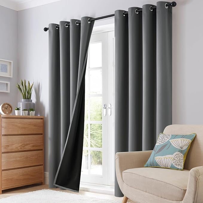 SimpleHome Grey 100% Blackout Curtains Room Darkening Living Room 63 Inch | Curtains for Bedroom,Thermal Insulated Grommet Window Drapes,Curtains for Living Room with Black Back,52 x 63 Inch,2 Panels
