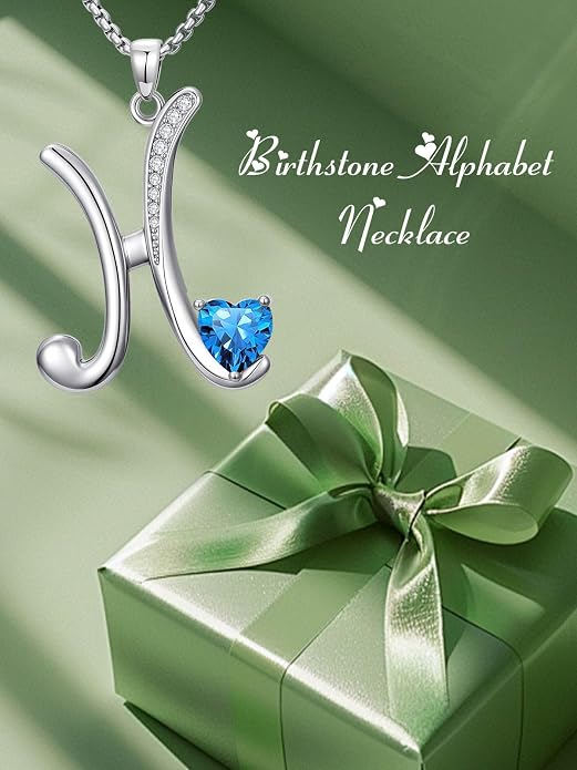 Birthday Gifts for Women Alphabet A to Z Initial Birthstone Pendant Necklaces for Women - 18k White Gold Plated Personalized Name Jewelry Anniversary Graduation Gifts for Wife Her Daughter Girlfriend(with Gift Box)