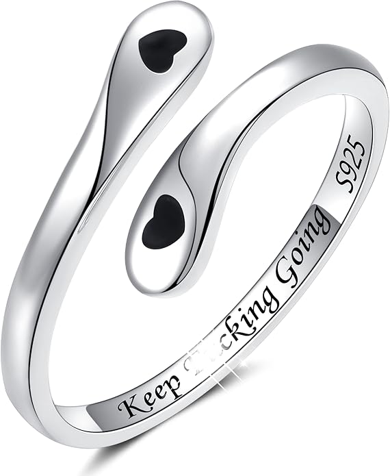 ZOEXUE 925 Sterling Silver Inspirational Jewelry Rings Adjustable Ring Personality Encouragement Gift for Teens Women