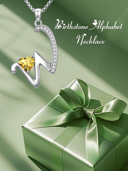 Birthday Gifts for Women Alphabet A to Z Initial Birthstone Pendant Necklaces for Women - 18k White Gold Plated Personalized Name Jewelry Anniversary Graduation Gifts for Wife Her Daughter Girlfriend(with Gift Box)