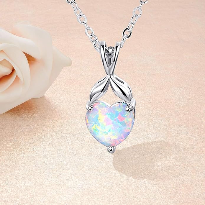VOLUKA Created Opal/Amethyst/Mystic Topaz Pendant Necklace for Women,18K White/Rose Gold Plated Chain Wedding Engagement Jewelry Gift
