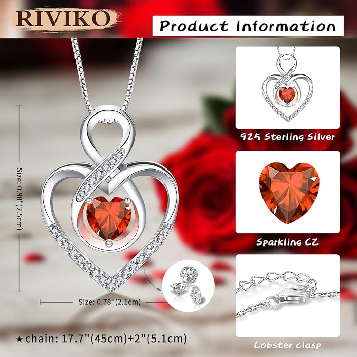 RIVIKO Infinity Heart Symbol Necklace for Women 925 Sterling Silver Love Heart Pendant Mothers Day Anniversary Birthday Christmas Jewelry Gifts for Women Mom Wife Sister Her Friends