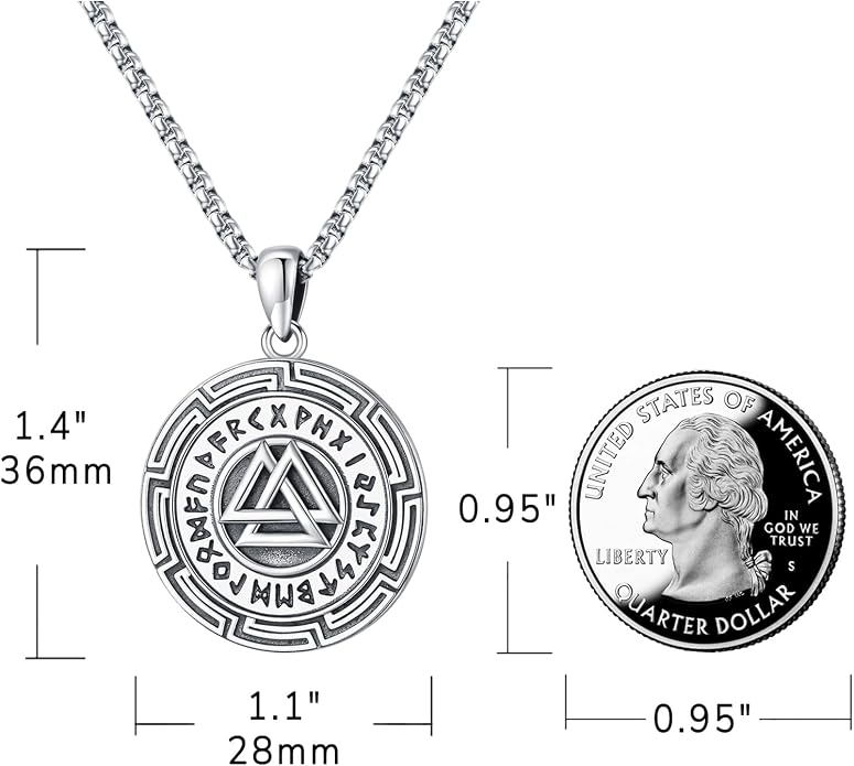 Eusense Viking Necklace for Men Women 925 Sterling Silver Pendant Thors Hammer/Norse Runes/Odin's Ravens/Wolf/Dragon/Snake/Yggdrasil/Freya/Helm of Awe/Valknut/Triskelion/Axe/Shield Viking Jewelry