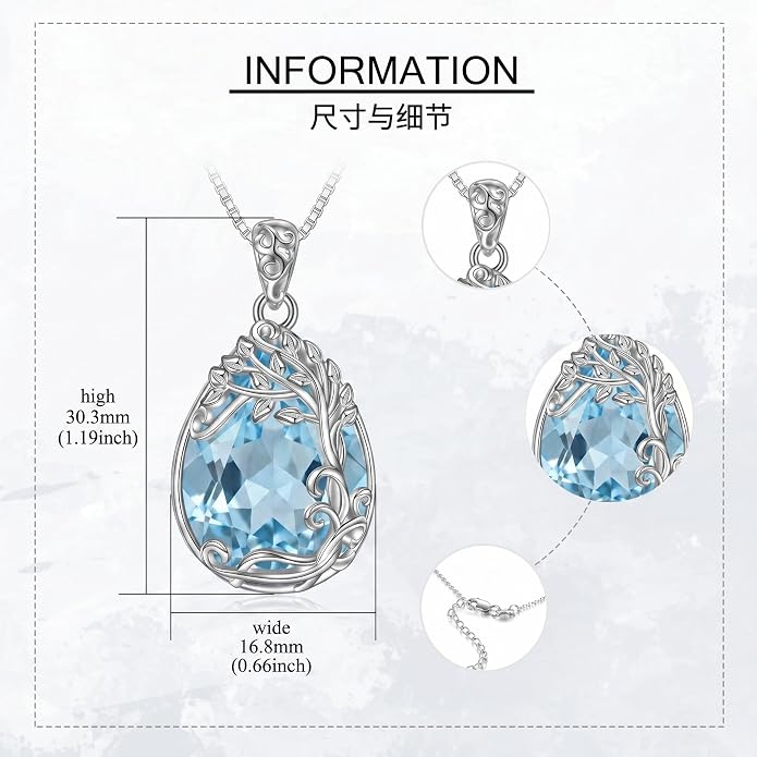 Teardrop Moonstone Necklace for Women Tree of Life/Filigree Birthstone Pendant Necklace Jewelry