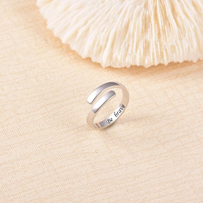 BEILIN 925 Sterling Silver Inspirational Jewelry Rings Adjustable Ring Personality Encouragement Gift for Teens Women
