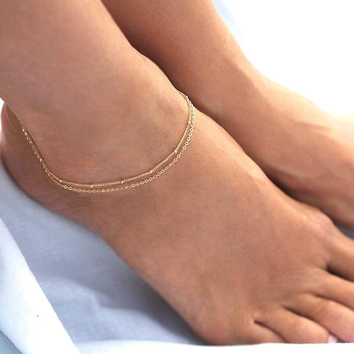 Dainty Gold Disc Chain Anklet for Women, 14K Gold Plated Sequin Foot Bracelet, 8.3"+2" Adjustable Delicate Flat Disc Link Ankle Bracelet, Minimalist Summer Beach Jewelry Gift for Her