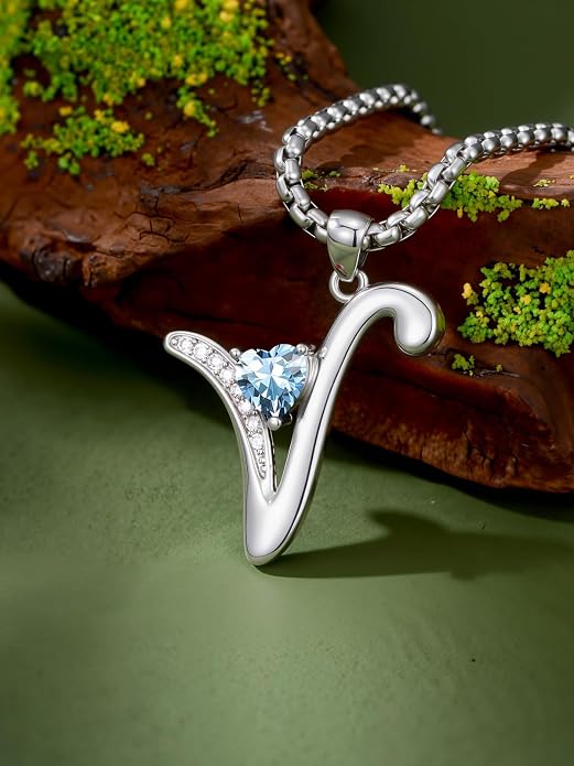 Birthday Gifts for Women Alphabet A to Z Initial Birthstone Pendant Necklaces for Women - 18k White Gold Plated Personalized Name Jewelry Anniversary Graduation Gifts for Wife Her Daughter Girlfriend(with Gift Box)