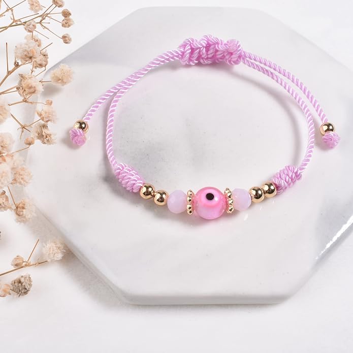 Evil Eye Bracelet For Women Teen Girls Amulet Pink Protection Bracelet Good Luck Adjustable String Bracelet Anklet