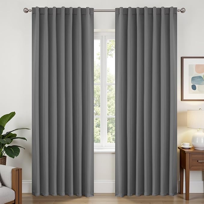 Joydeco 72 Inch Blackout Curtains for Bedroom, Thermal Insulated Black Out Curtains, Room Darkening Drapes for Living Room Window Rod Pocket Back Tab (W52 x L72 Inch, Light Grey)