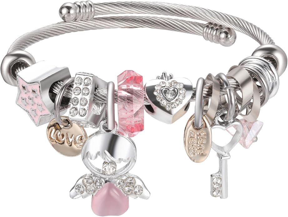 DS Charm Bracelets for girls,exquisite cute cartoon friendship bracelets Silver Stainless Steel Bangle with birthday Gift box, Adjustable girls jewelry Suitable for holiday gifts