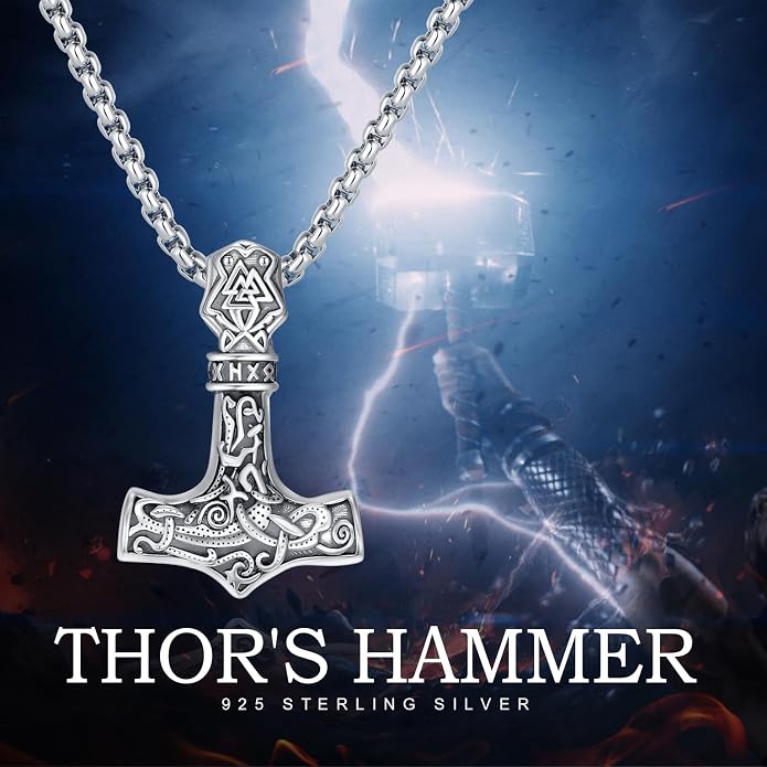 Viking Necklace 925 Sterling Silver Celtic Nordic Runes Amulet Necklace Viking Jewelry for Men Women