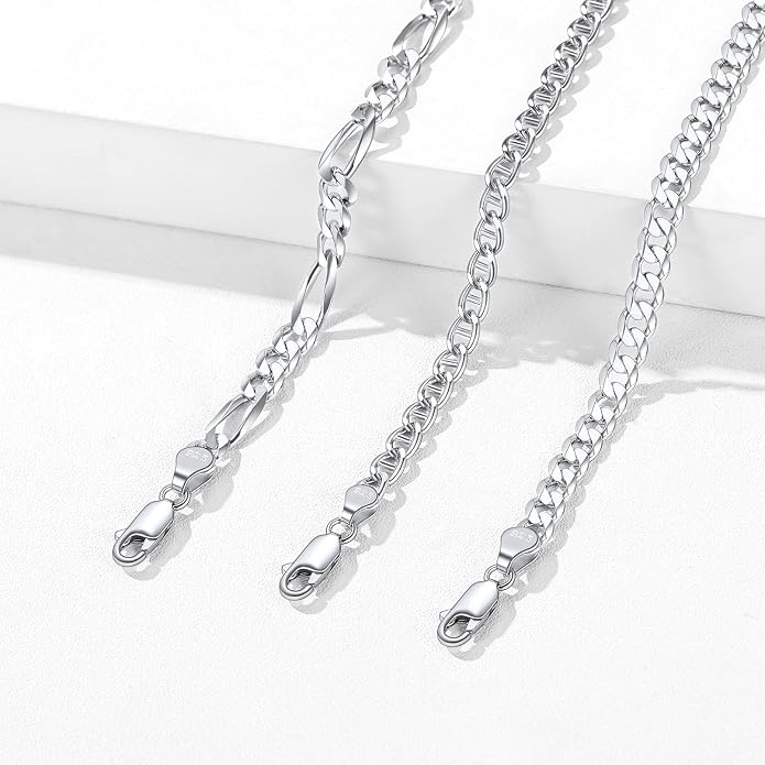 ChicSilver 925 Sterling Silver Ankle Bracelet for Women, Simple Cuban Link/Figaro/Twist Rope Chain Anklets for Beach Party(with Gift Box)