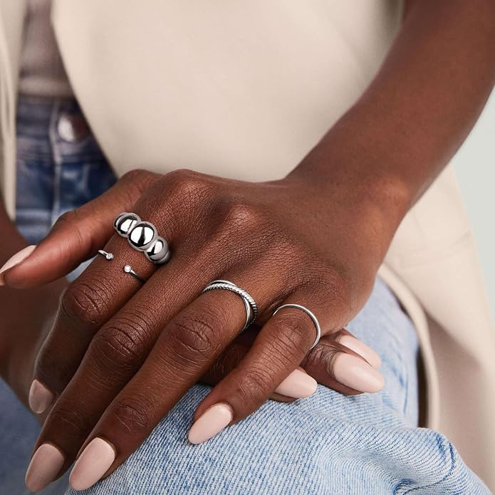 Chunky Dome Rings for Women and Men Cute Fat Puffy Statement Thumb Band High Polished Comfort Bubble Stackable Ring Size 5-10（Gold and Silver）
