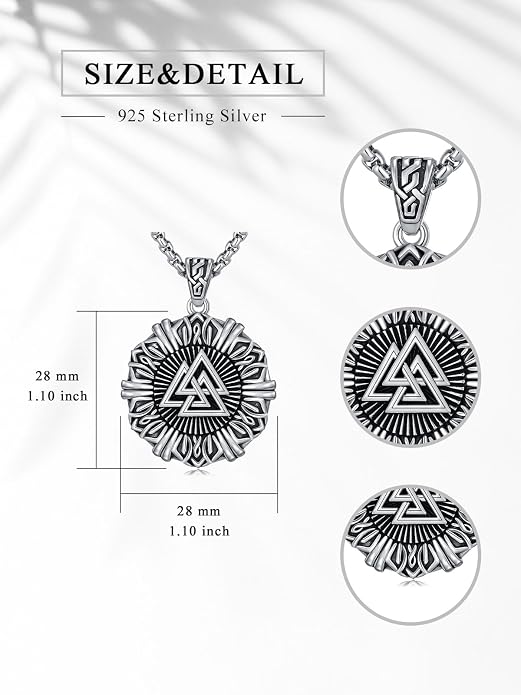Viking Necklace for Men Women 925 Sterling Silver Norse Jewelry Fathers Mothers Day Anniversary Birthday Gifts for Mom Dad Husband Brother (with Gift Box)