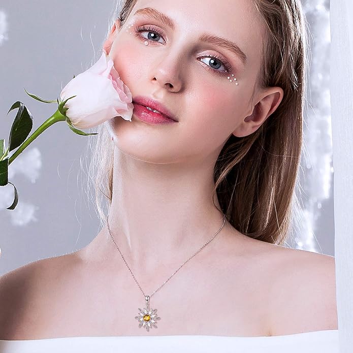 AOBOCO 925 Sterling Silver Sun and Moon Star Pendant Necklace with Simulated Birthstone, Birthday Christmas Jewelry Gift for Women Teen Girls