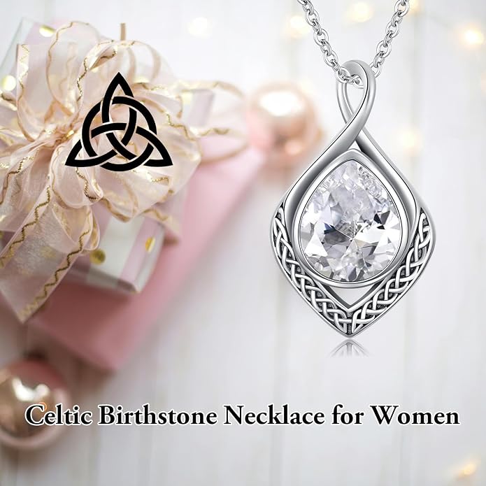 PELOVNY Celtic Knot Necklaces for Women 925 Sterling Silver Gemstone/Birthstone Teardrop Infinity Necklace Irish Celtic Pendant Jewelry Gifts for Mom Daughter Wife