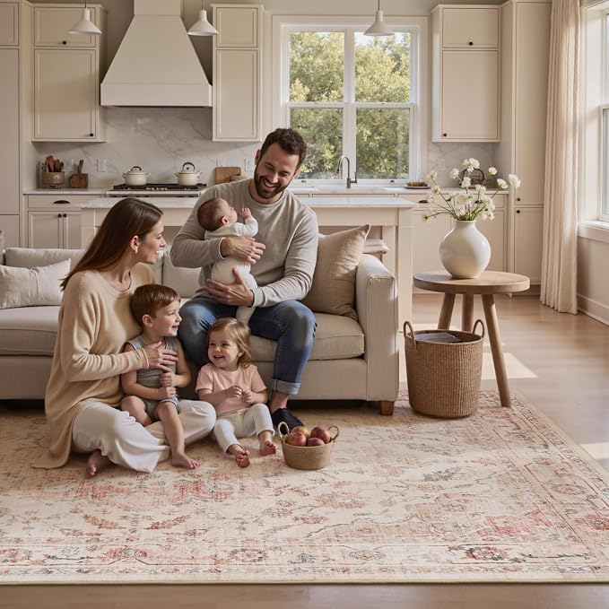 PADOOR 8X10 Area Rug,Rugs for Living Room,Soft Pink Rugs for Bedroom,Machine Washable Rug Non Slip Carpet for Dining Room Living Room Bedside Office